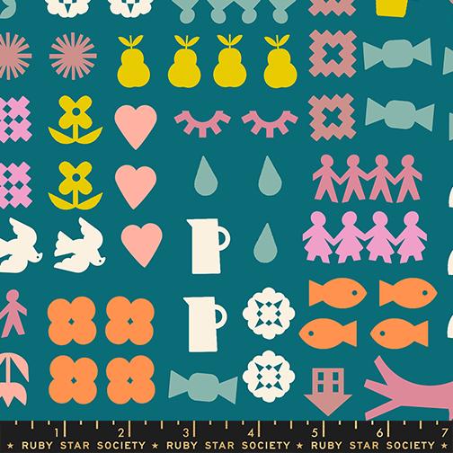 IN STOCK - Paper Cuts 2 Together Print Storytime Teal by Rashida Coleman Hale for Ruby Star Society - RS1107 15