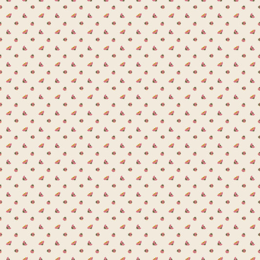 Joyful June Ladybugs Print Cream - Sarah Hearts - Figo Fabrics - 91117-11