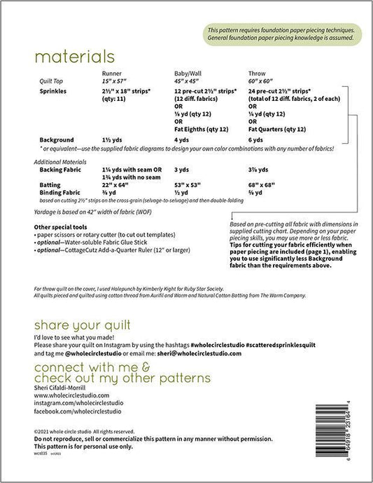 Quilt Pattern - Scattered Sprinkles - Whole Circle Studio - WCS 035
