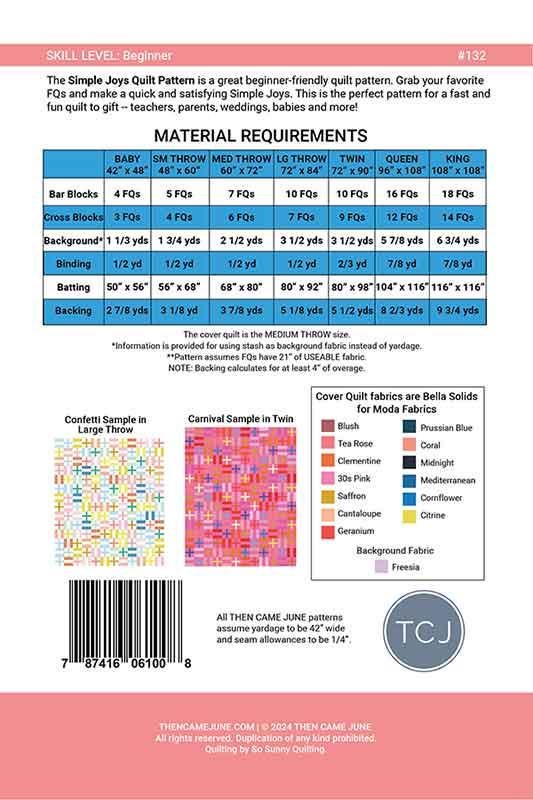 Quilt Pattern - Simple Joys - Then Came June - TCJ 132