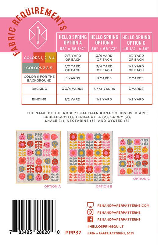 Quilt Pattern - Hello Spring - Pen + Paper Patterns - PPP 37