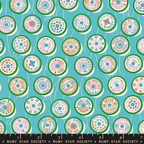 Trinketry Spools Fabric – Turquoise Cotton Print - Melody Miller Designer for Ruby Star Society