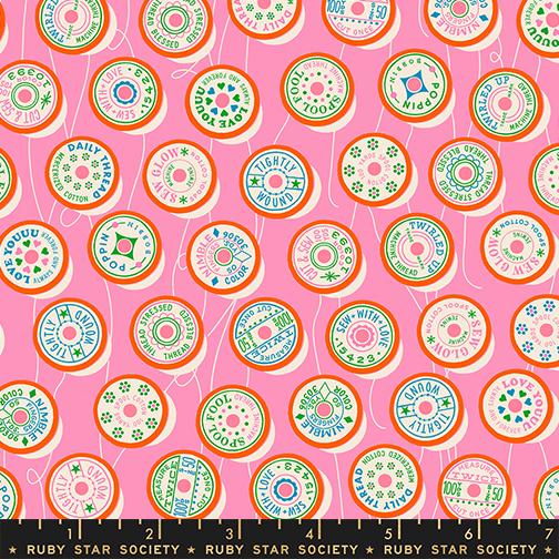 Trinketry Spools Fabric – Flamingo Pink Cotton Print - Melody Miller Designer for Ruby Star Society