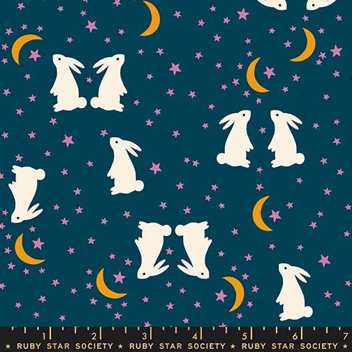 Mystic Fable Bunnies print Galaxy blue by Alexia Marcelle Abegg for Ruby Star Society