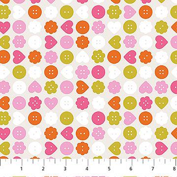 Bits and Bobs Buttons Print in Cream by Sarah Hearts for Figo Fabrics