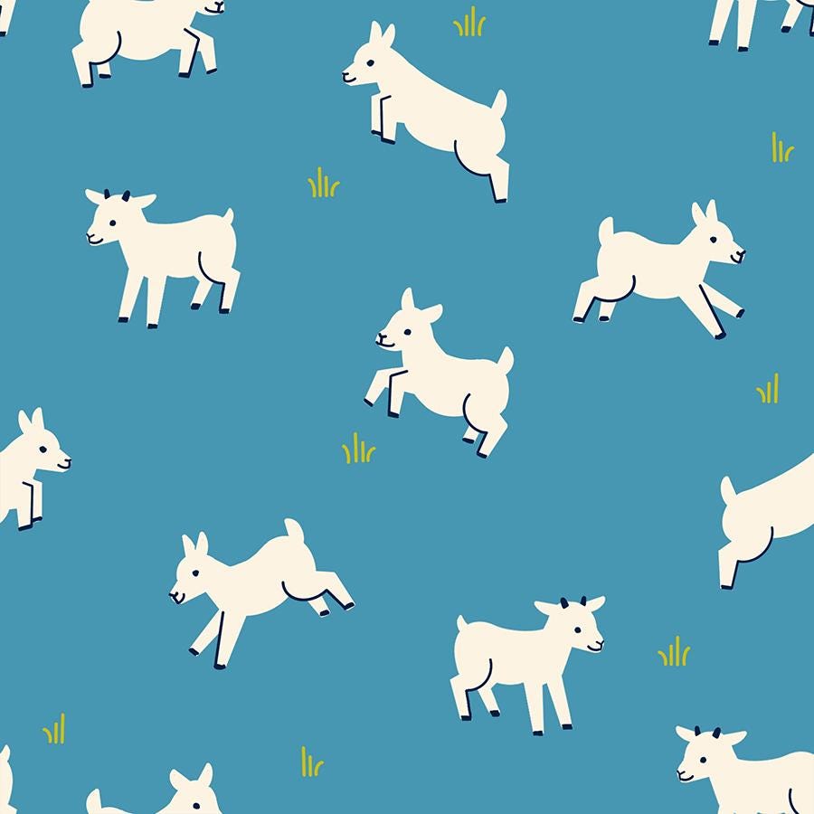 Animal Animal Lambs Print Vintage Blue - Collaborative Collection - Ruby Star Society