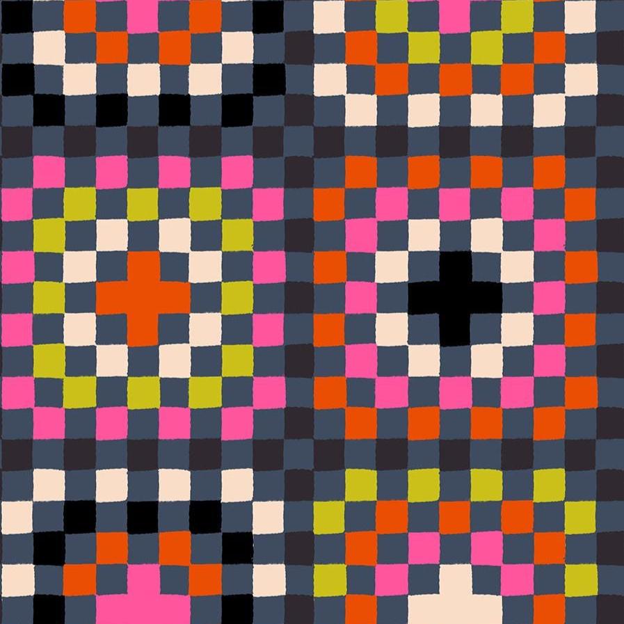 PRE-ORDER - Catnap Granny Square Print Black RAYON - Alexia Marcelle Abegg - Ruby Star Society - Ships Oct. 2025