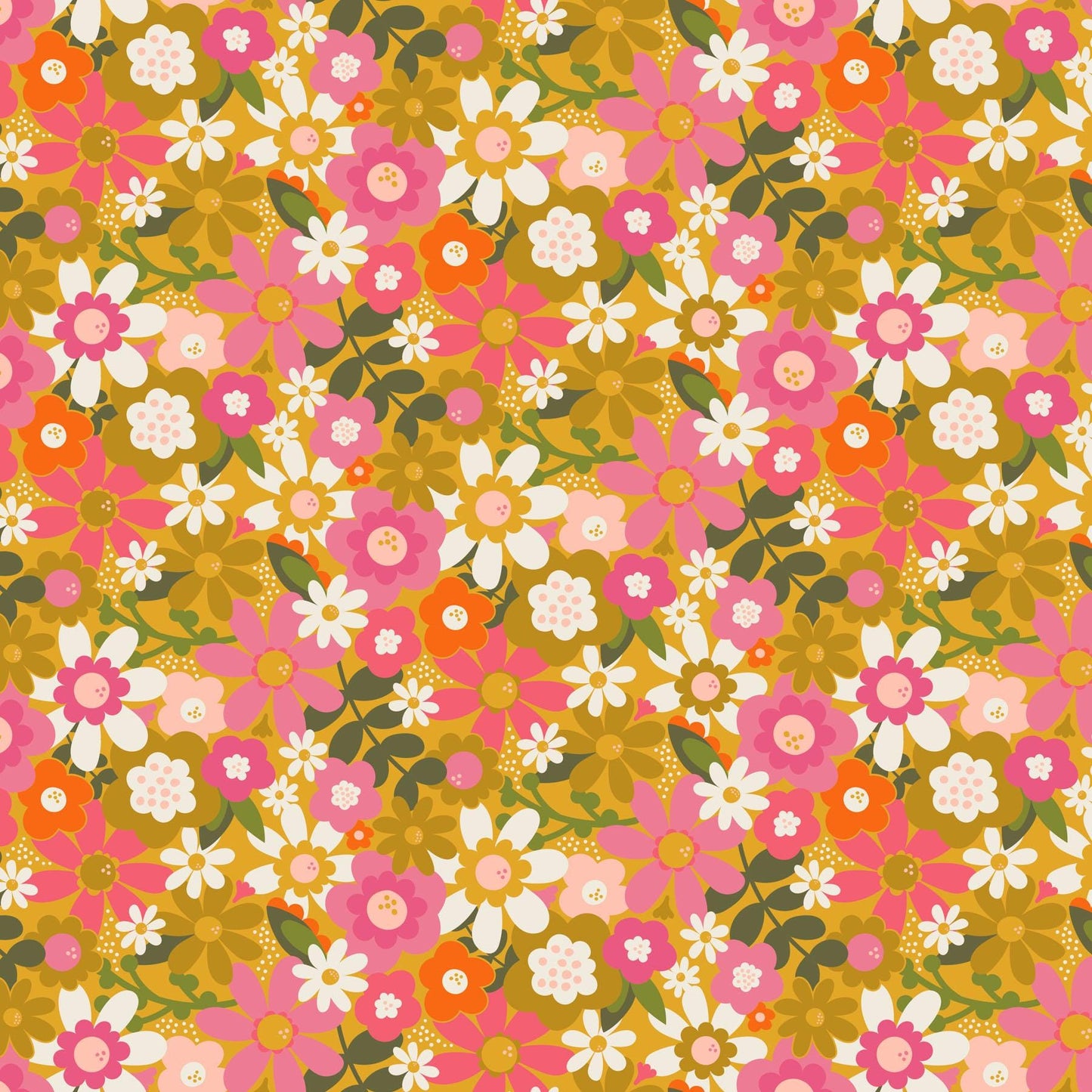 PRE-ORDER - Joyful June Floral Print Ochre - Sarah Hearts - Figo Fabrics - Ships August 2025