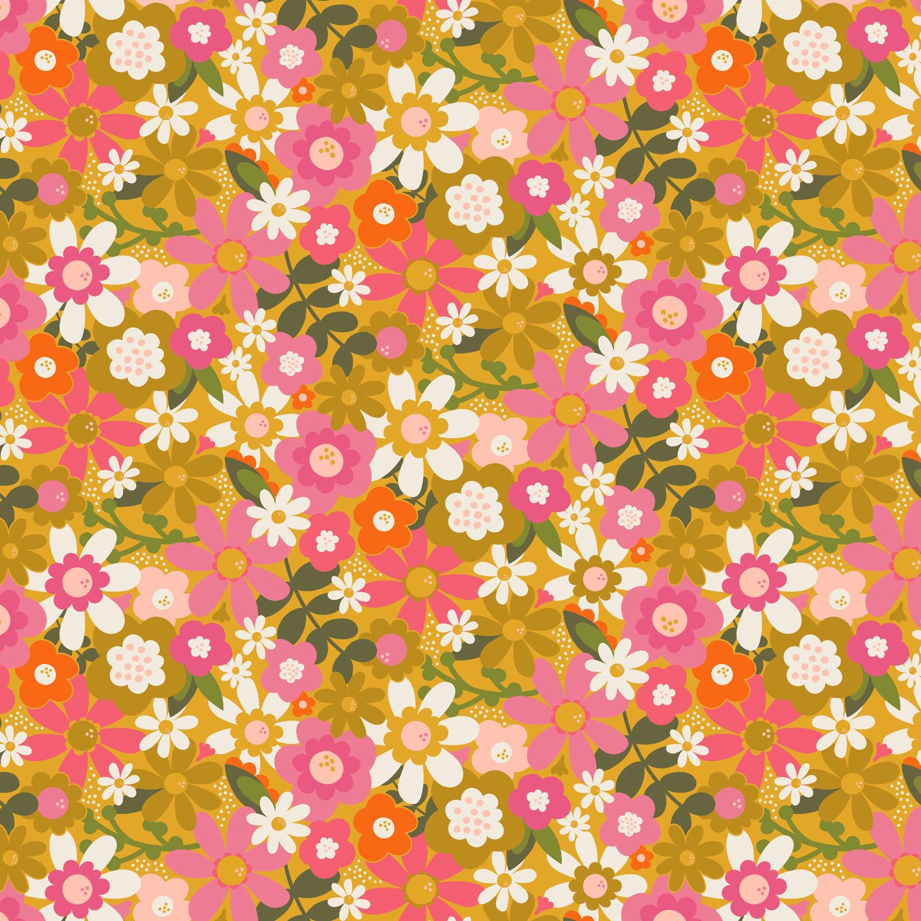 PRE-ORDER - Joyful June Floral Print Ochre - Sarah Hearts - Figo Fabrics - Ships August 2025