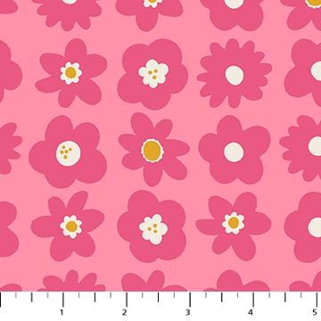 Joyful June Blooms Print Pink - Sarah Hearts - Figo Fabrics - 91116-21