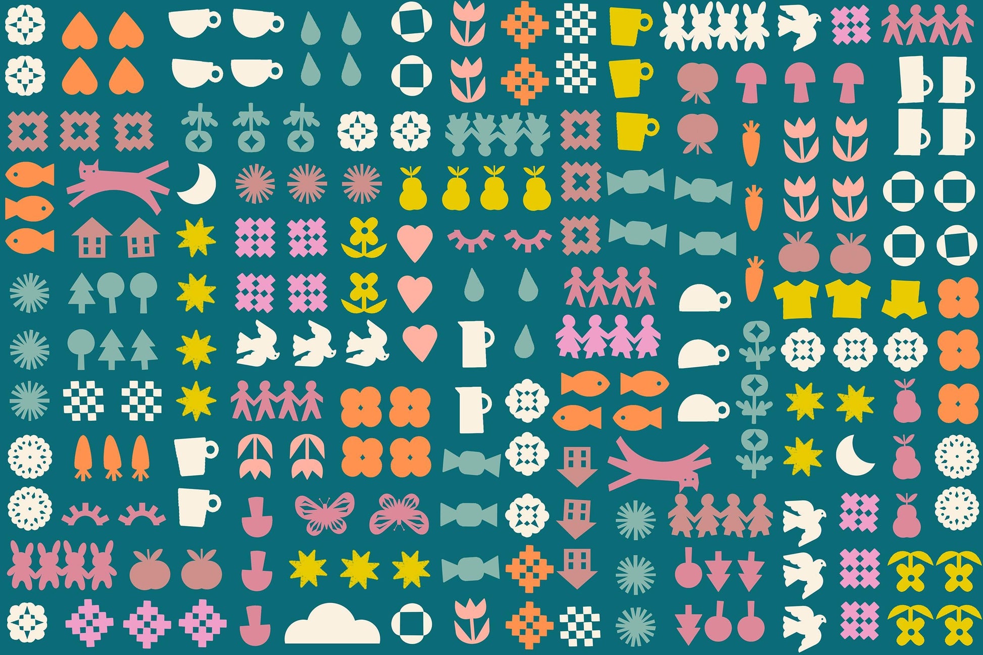 IN STOCK - Paper Cuts 2 Together Print Storytime Teal by Rashida Coleman Hale for Ruby Star Society - RS1107 15