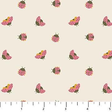 Joyful June Ladybugs Print Cream - Sarah Hearts - Figo Fabrics - 91117-11