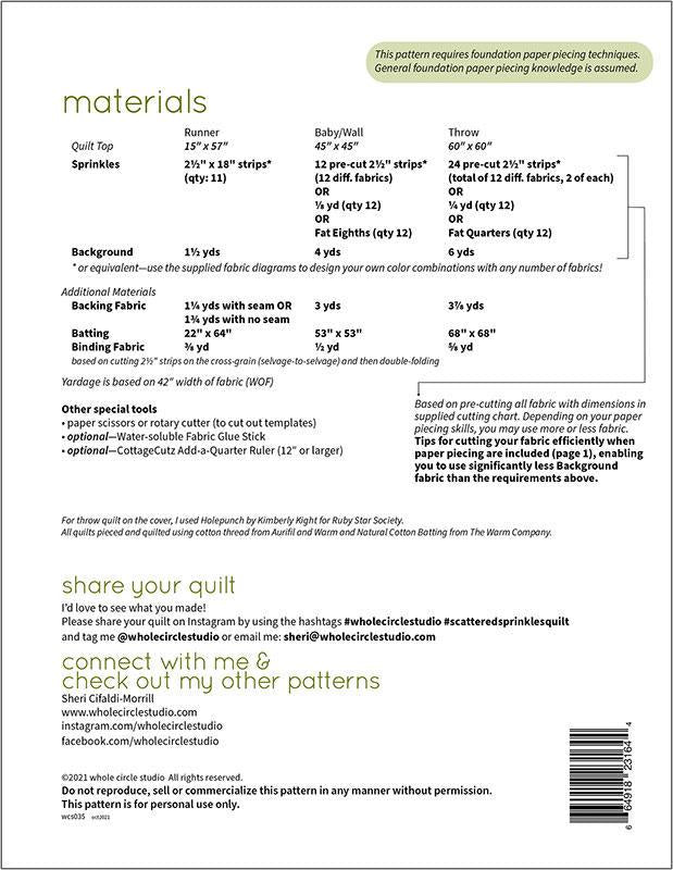 Quilt Pattern - Scattered Sprinkles - Whole Circle Studio - WCS 035