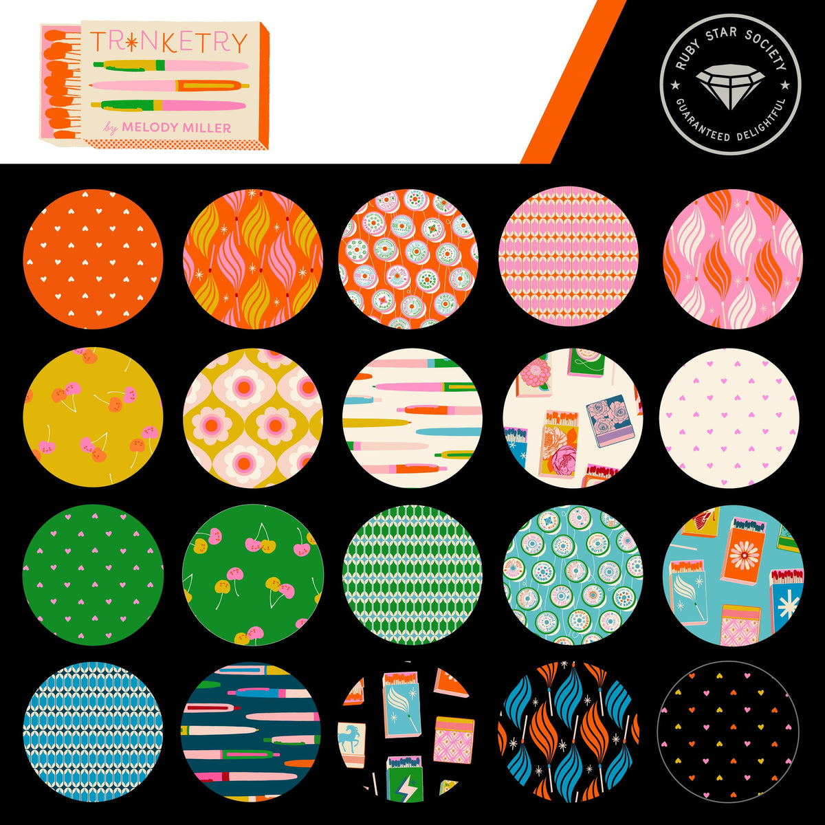 Trinketry Matchmaker Fabric – Black Cotton Print - Melody Miller Designer for Ruby Star Society
