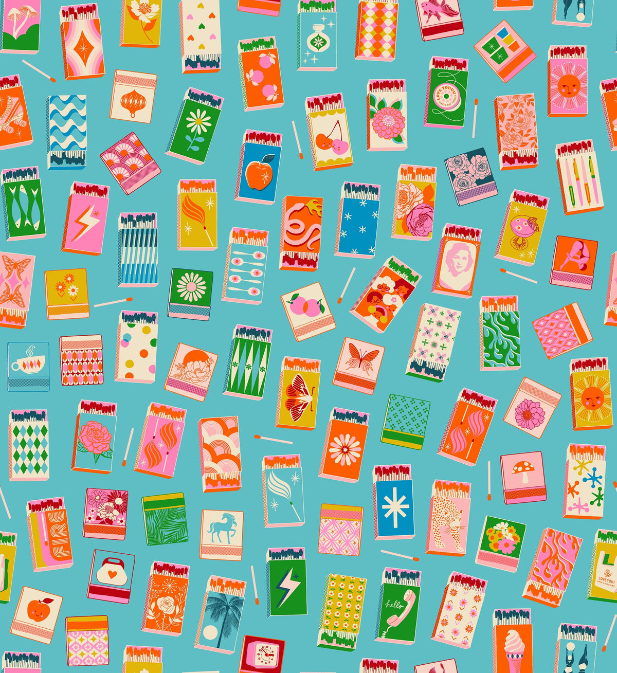 Trinketry Matchmaker Fabric – Turquoise Cotton Print - Melody Miller Designer for Ruby Star Society