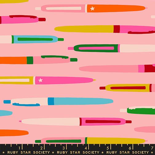 Trinketry Pens Fabric – Balmy Pink Cotton Print - Melody Miller Designer for Ruby Star Society