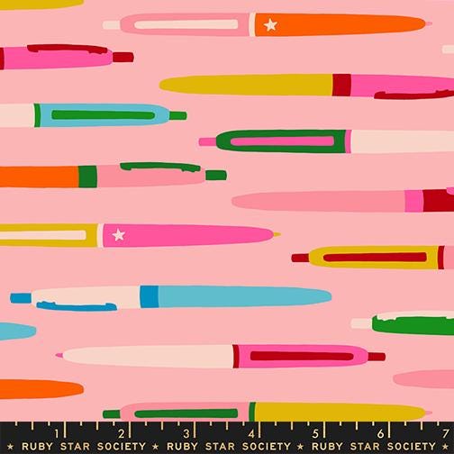 IN STOCK - Trinketry Pens Fabric – Balmy Pink Cotton Print - Melody Miller Designer for Ruby Star Society