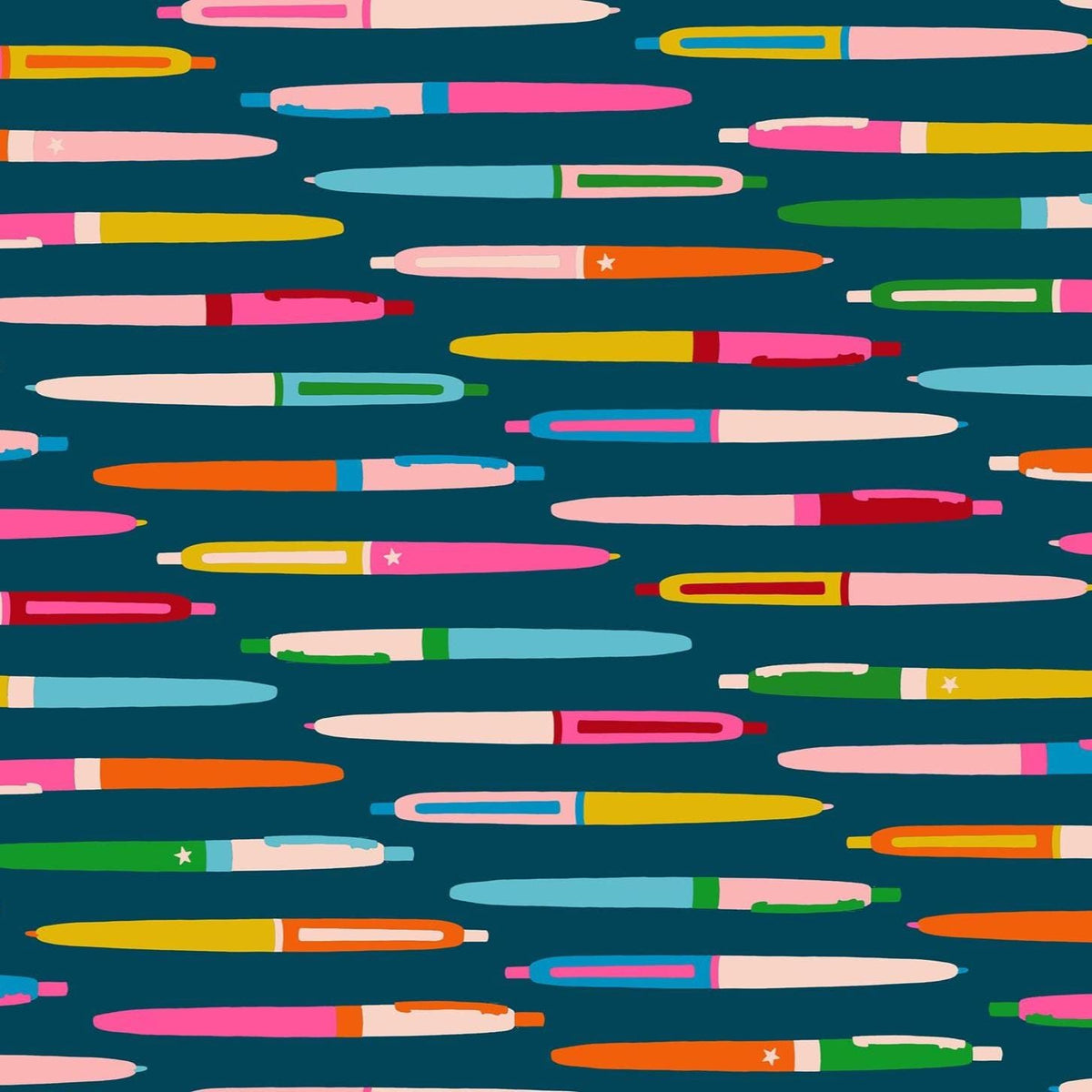 Trinketry Pens Fabric – Galaxy Blue Cotton Print - Melody Miller Designer for Ruby Star Society