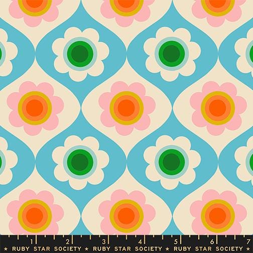Trinketry Floral Fabric – Turquoise Cotton Print - Melody Miller Designer for Ruby Star Society
