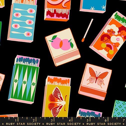Trinketry Matchmaker Fabric – Black Cotton Print - Melody Miller Designer for Ruby Star Society