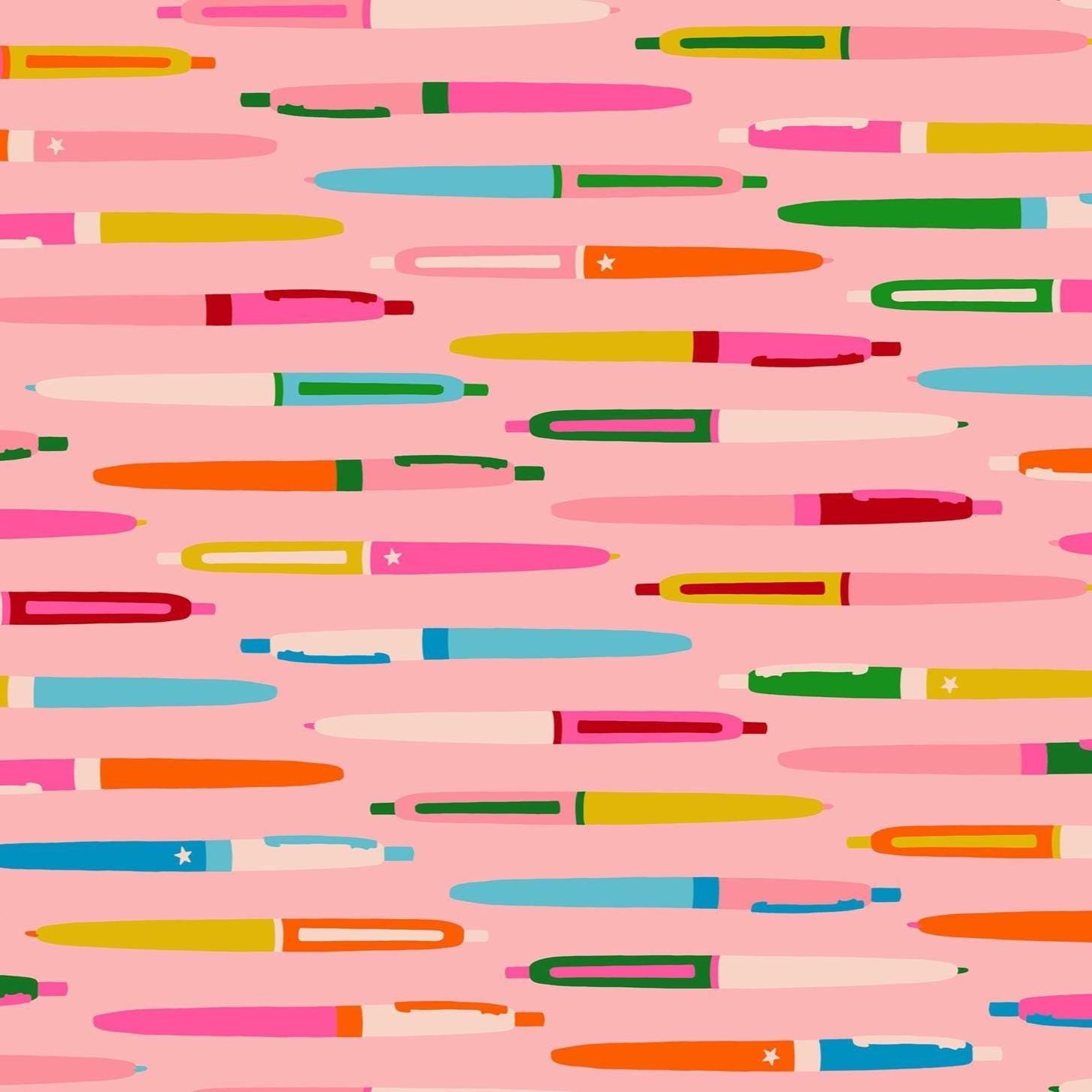 IN STOCK - Trinketry Pens Fabric – Balmy Pink Cotton Print - Melody Miller Designer for Ruby Star Society