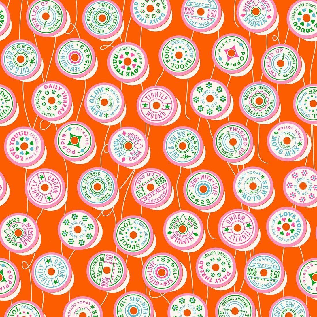 Trinketry Spools Fabric – Goldfish Orange Cotton Print - Melody Miller Designer for Ruby Star Society