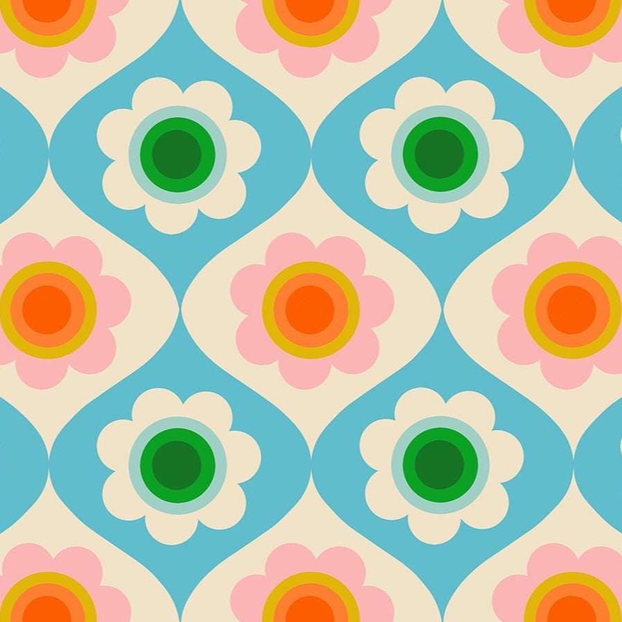 IN STOCK - Trinketry Floral Fabric – Turquoise Cotton Print - Melody Miller Designer for Ruby Star Society