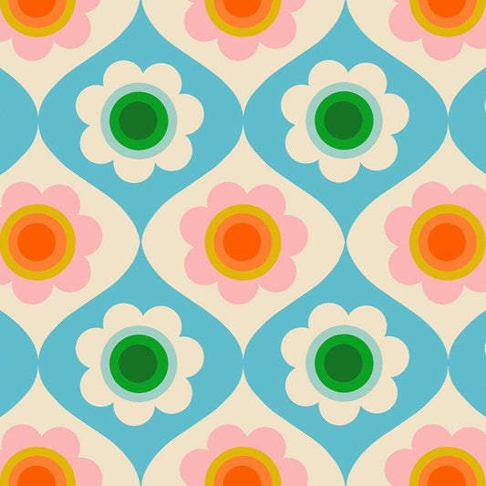 IN STOCK - Trinketry Floral Fabric – Turquoise Cotton Print - Melody Miller Designer for Ruby Star Society