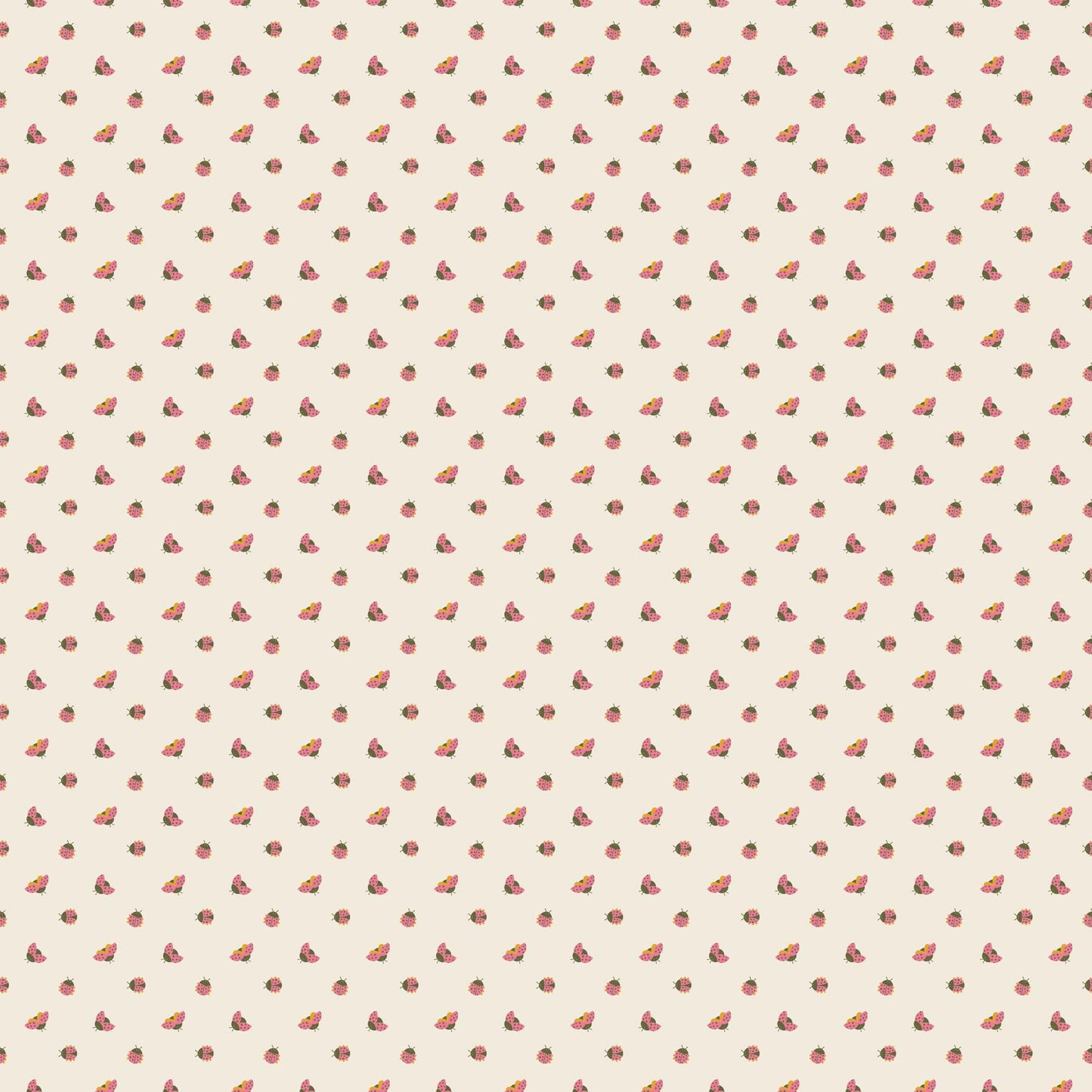 IN STOCK - Joyful June Ladybugs Print Cream - Sarah Hearts - Figo Fabrics - 91117-11