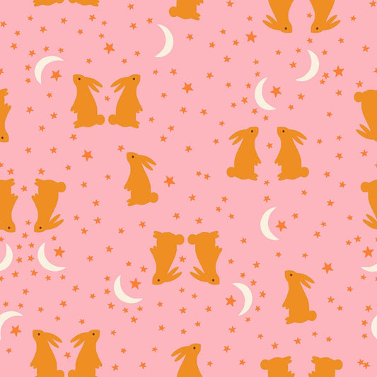 Mystic Fable Bunnies print Rosebud pink by Alexia Marcelle Abegg for Ruby Star Society