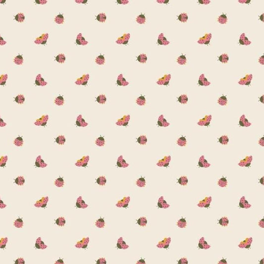 IN STOCK - Joyful June Ladybugs Print Cream - Sarah Hearts - Figo Fabrics - 91117-11