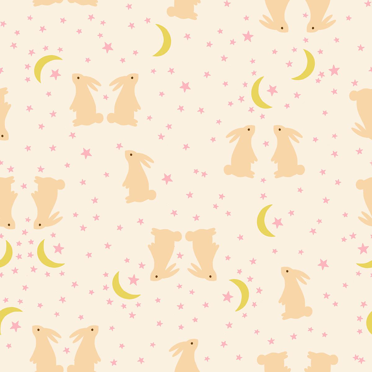 Mystic Fable Bunnies print Natural by Alexia Marcelle Abegg for Ruby Star Society