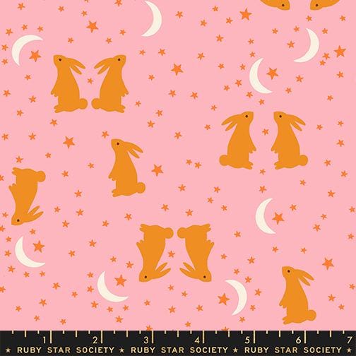 Mystic Fable Bunnies print Rosebud pink by Alexia Marcelle Abegg for Ruby Star Society