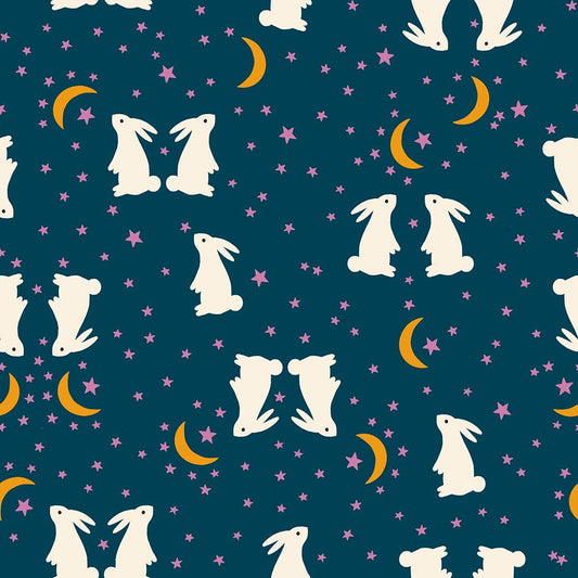Mystic Fable Bunnies print Galaxy blue by Alexia Marcelle Abegg for Ruby Star Society