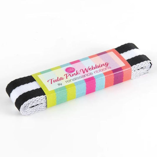 Tula Pink Black & White Striped Webbing - 1 1/2" Wide X 2 yds. Long