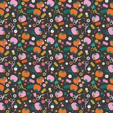 Bits and Bobs Notions Print in Black by Sarah Hearts for Figo Fabrics