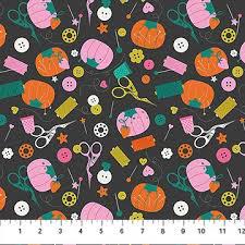 Bits and Bobs Notions Print in Black by Sarah Hearts for Figo Fabrics