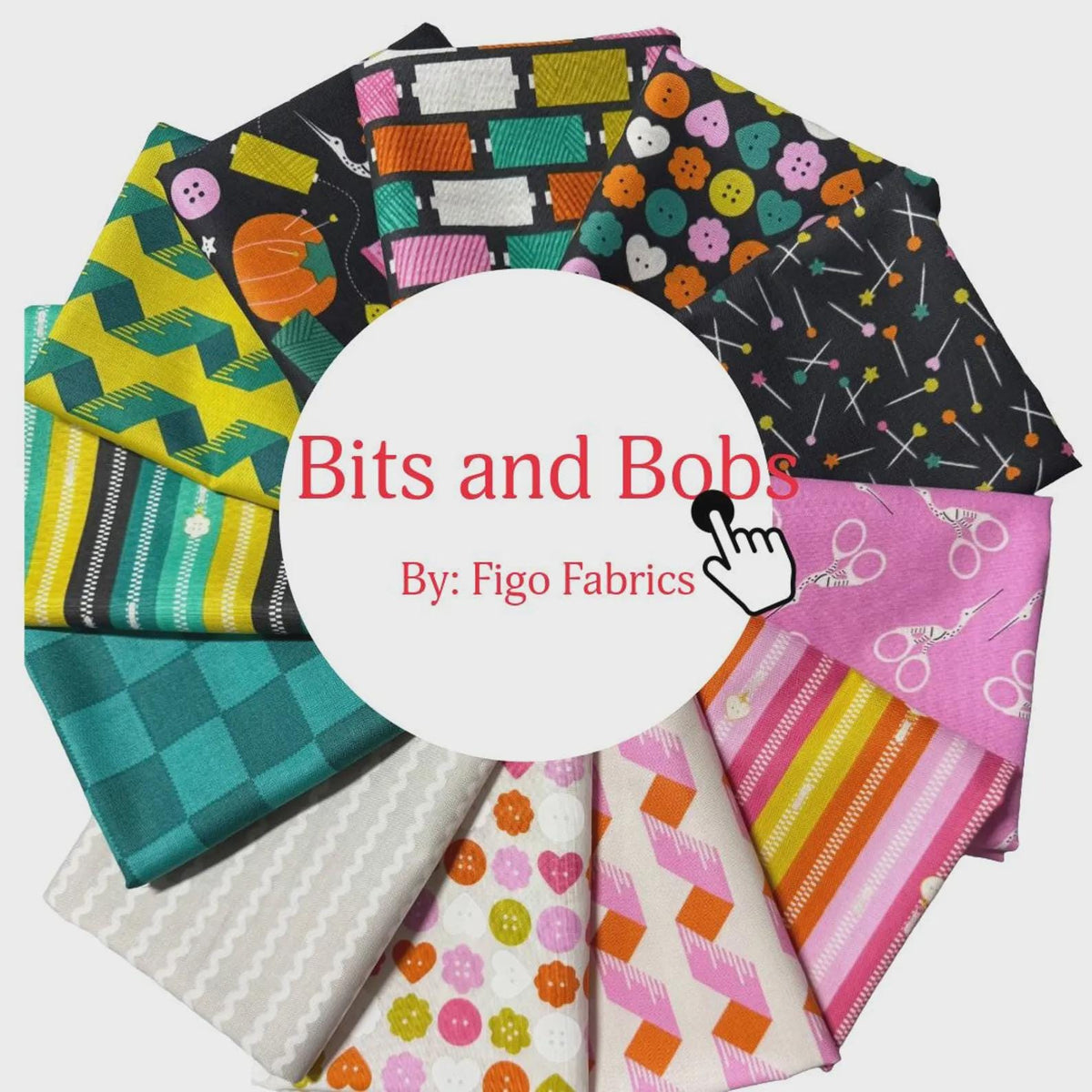 Bits and Bobs Notions Print in Black by Sarah Hearts for Figo Fabrics