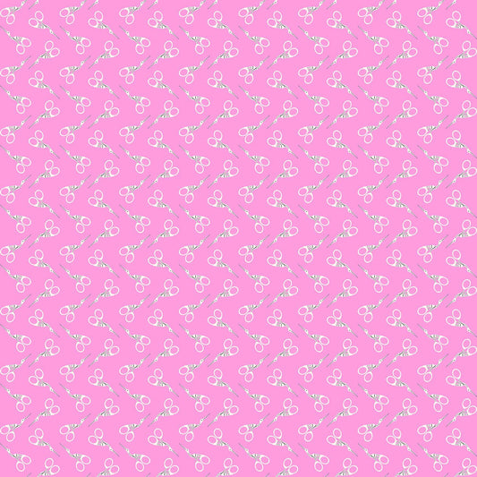 Bits and Bobs Stork Scissors Print in Pink by Sarah Hearts for Figo Fabrics