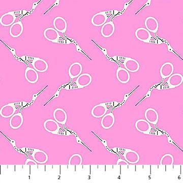 Bits and Bobs Stork Scissors Print in Pink by Sarah Hearts for Figo Fabrics
