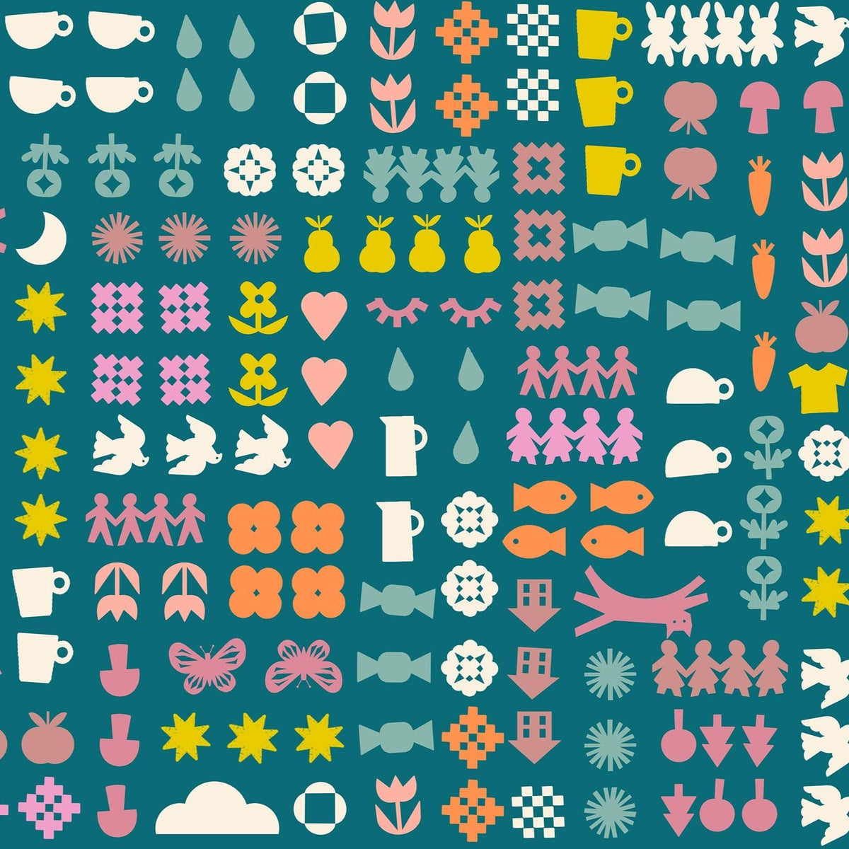 Paper Cuts 2 Together Print Storytime Teal by Rashida Coleman Hale for Ruby Star Society