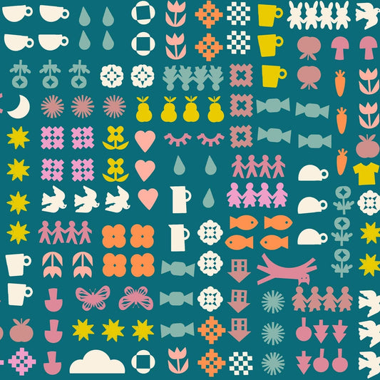 Paper Cuts 2 Together Print Storytime Teal by Rashida Coleman Hale for Ruby Star Society